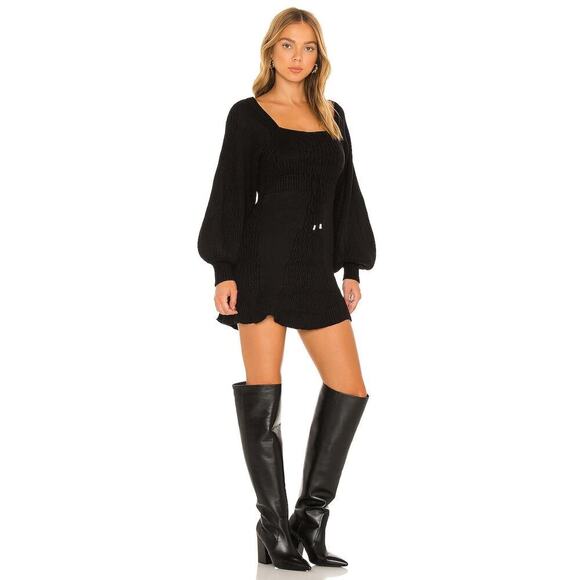 Free People OB1185399 Emmaline Mini Dress Balloon Sleeves Black Size Medium NWT - Picture 3 of 13